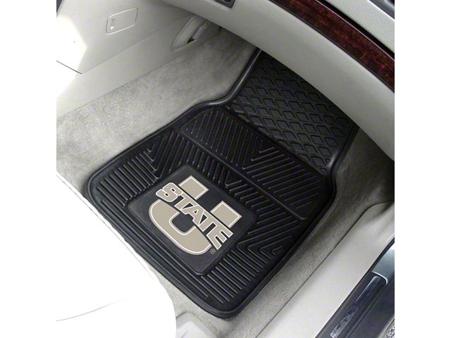 Vinyl Front Floor Mats with Utah State University Logo; Black (Universal; Some Adaptation May Be Required)