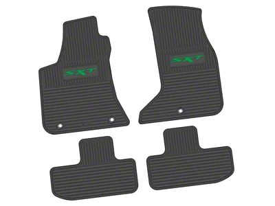 FLEXTREAD Factory Floorpan Fit Custom Vintage Scene Front and Rear Floor Mats with Green SXT Insert; Black (17-23 AWD Challenger)