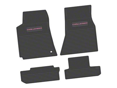 FLEXTREAD Factory Floorpan Fit Custom Vintage Scene Front and Rear Floor Mats with Pink Challenger Insert; Black (08-10 Challenger)