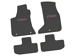 FLEXTREAD Factory Floorpan Fit Custom Vintage Scene Front and Rear Floor Mats with Pink Challenger Script Insert; Black (17-23 AWD Challenger)