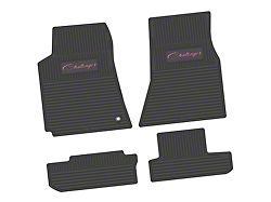 FLEXTREAD Factory Floorpan Fit Custom Vintage Scene Front and Rear Floor Mats with Pink Challenger Script Insert; Black (08-10 Challenger)