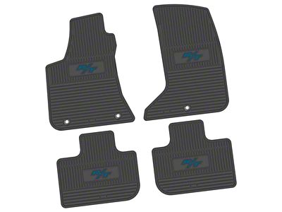 FLEXTREAD Factory Floorpan Fit Custom Vintage Scene Front and Rear Floor Mats with Dark Blue 2008 R/T Insert; Black (11-23 AWD Charger)