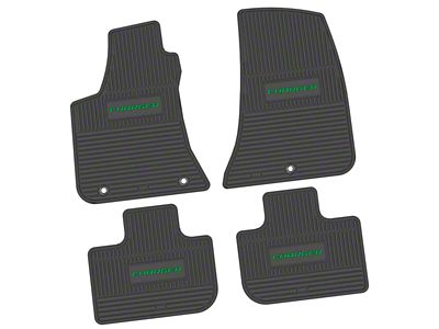FLEXTREAD Factory Floorpan Fit Custom Vintage Scene Front and Rear Floor Mats with Green Charger Insert; Black (11-23 RWD Charger)