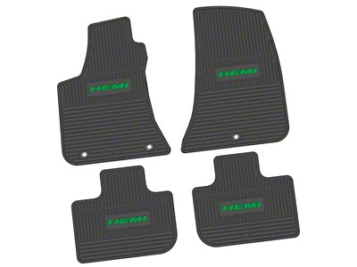 FLEXTREAD Factory Floorpan Fit Custom Vintage Scene Front and Rear Floor Mats with Green HEMI Insert; Black (11-23 RWD Charger)