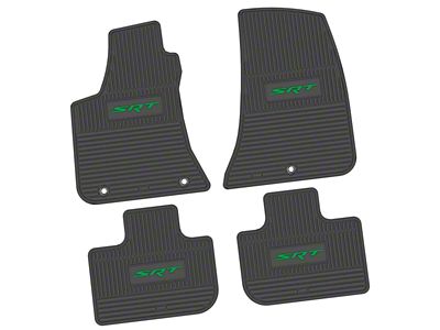 FLEXTREAD Factory Floorpan Fit Custom Vintage Scene Front and Rear Floor Mats with Green SRT Insert; Black (11-23 RWD Charger)
