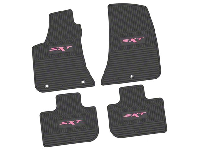 FLEXTREAD Factory Floorpan Fit Custom Vintage Scene Front and Rear Floor Mats with Pink SXT Insert; Black (11-23 RWD Charger)