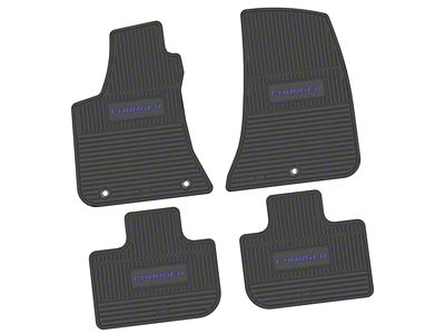 FLEXTREAD Factory Floorpan Fit Custom Vintage Scene Front and Rear Floor Mats with Purple Charger Insert; Black (11-23 RWD Charger)