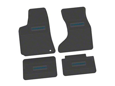 FLEXTREAD Factory Floorpan Fit Custom Vintage Scene Front and Rear Floor Mats with Dark Blue Charger Insert; Black (07-10 AWD Charger)