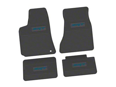 FLEXTREAD Factory Floorpan Fit Custom Vintage Scene Front and Rear Floor Mats with Dark Blue SRT Insert; Black (06-10 RWD Charger)