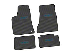 FLEXTREAD Factory Floorpan Fit Custom Vintage Scene Front and Rear Floor Mats with Dark Blue SXT Insert; Black (06-10 RWD Charger)