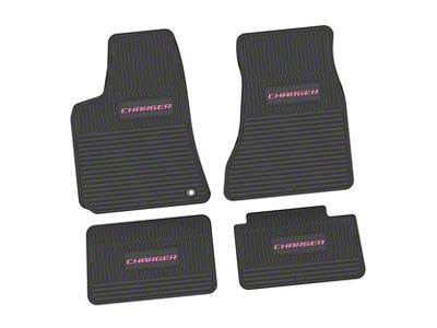 Factory Floorpan Fit Custom Vintage Scene Front and Rear Floor Mats with Pink Charger Insert; Black (06-10 RWD Charger)