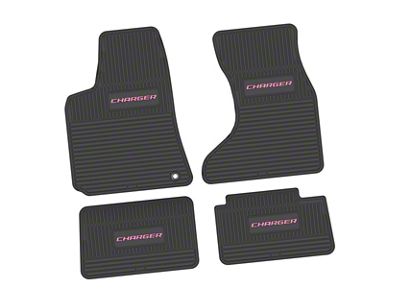 FLEXTREAD Factory Floorpan Fit Custom Vintage Scene Front and Rear Floor Mats with Pink Charger Insert; Black (07-10 AWD Charger)