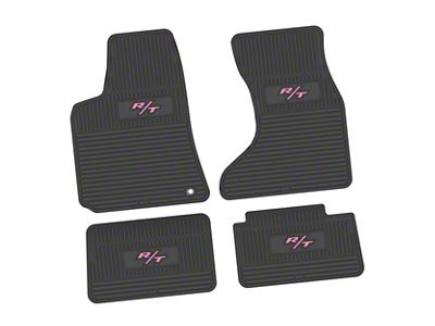 FLEXTREAD Factory Floorpan Fit Custom Vintage Scene Front and Rear Floor Mats with Pink R/T Insert; Black (07-10 AWD Charger)