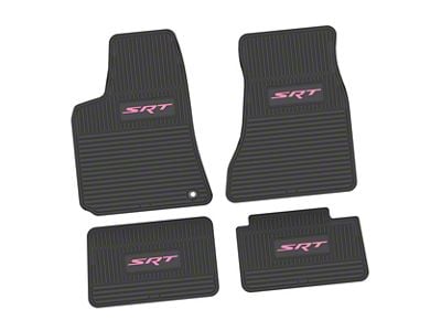 FLEXTREAD Factory Floorpan Fit Custom Vintage Scene Front and Rear Floor Mats with Pink SRT Insert; Black (06-10 RWD Charger)