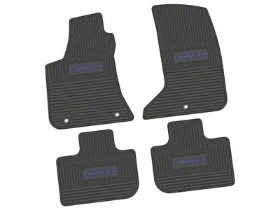 FLEXTREAD Factory Floorpan Fit Custom Vintage Scene Front and Rear Floor Mats with Purple Charger Insert; Black (11-23 AWD Charger)