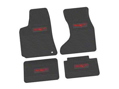 FLEXTREAD Factory Floorpan Fit Custom Vintage Scene Front and Rear Floor Mats with Red SXT Insert; Black (07-10 AWD Charger)