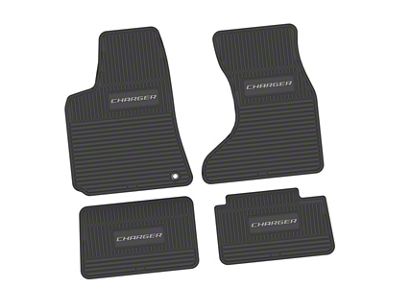 FLEXTREAD Factory Floorpan Fit Custom Vintage Scene Front and Rear Floor Mats with Silver Charger Insert; Black (07-10 AWD Charger)