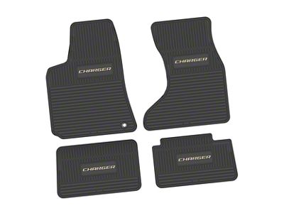 FLEXTREAD Factory Floorpan Fit Custom Vintage Scene Front and Rear Floor Mats with Tan Charger Insert; Black (07-10 AWD Charger)