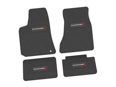 FLEXTREAD Factory Floorpan Fit Custom Vintage Scene Front and Rear Floor Mats with White Dodge and Red Stripe Insert; Black (06-10 RWD Charger)