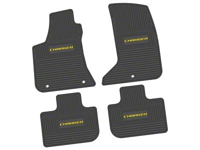 FLEXTREAD Factory Floorpan Fit Custom Vintage Scene Front and Rear Floor Mats with Yellow Charger Insert; Black (11-23 AWD Charger)