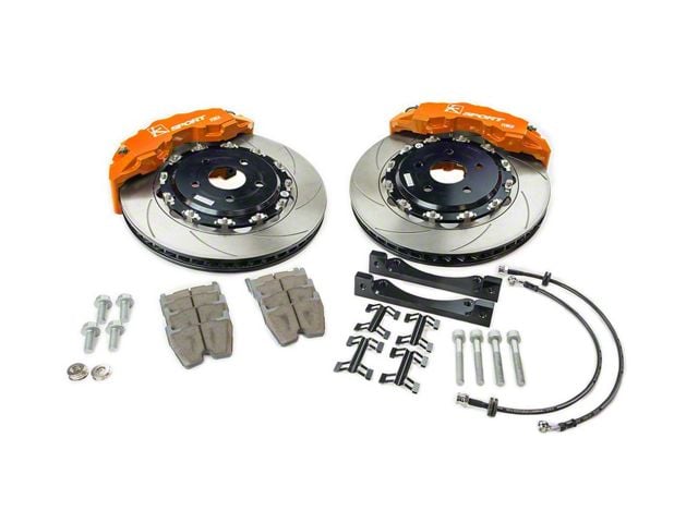 Ksport Supercomp 8-Piston Front Big Brake Kit with 14-Inch Slotted Rotors; Orange Calipers (08-23 RWD Challenger, Excluding SRT)