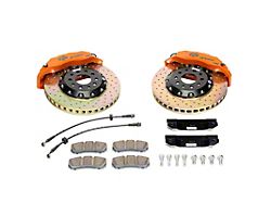 Ksport Procomp 4-Piston Rear Big Brake Kit with 14-Inch Drilled Rotors; Orange Calipers (15-23 Mustang EcoBoost)