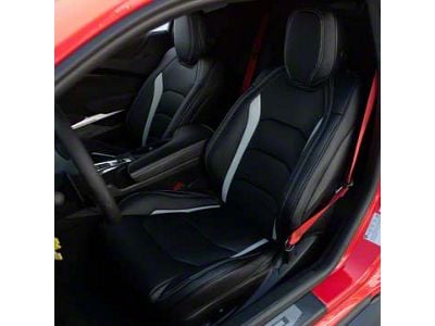 Kustom Interior Premium Artificial Leather Front and Rear Seat Covers; Black with Gray Wing Accent (16-24 Camaro Coupe w/ RECARO Seats)