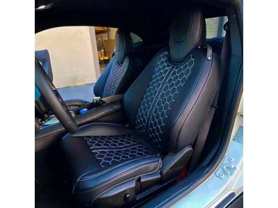 Kustom Interior Premium Artificial Leather Front and Rear Seat Covers; All Black with White Stitching Honeycomb Accent (11-15 Camaro Convertible)