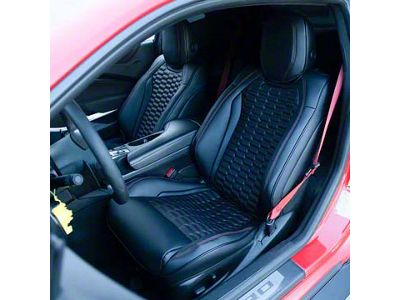 Kustom Interior Premium Artificial Leather Front and Rear Seat Covers - Black with Double Hex Red Stitching Accent (16-24 Camaro Coupe w/ RECARO Seats)