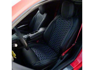 Kustom Interior Premium Artificial Leather Front and Rear Seat Covers - Black with Double Hex White Stitching Accent (16-24 Camaro Coupe w/ RECARO Seats)