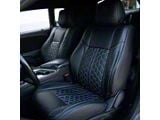 Premium Artificial Leather Front and Rear Seat Covers; All Black with White Stitching Honeycomb Accent (15-18 Challenger R/T w/ Sport Seats; 15-23 Challenger SXT w/ Sport Seats)