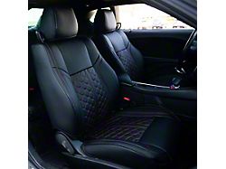 Kustom Interior Premium Artificial Leather Front and Rear Seat Covers; All Black with Red Stitching Honeycomb Accent (15-23 Charger GT, R/T & SXT w/ Sport Seats)