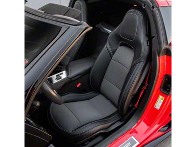 Kustom Interior Premium Artificial Leather Seat Covers; All Black with Suede Accent Insert (14-19 Corvette C7 w/o Competition Seat)