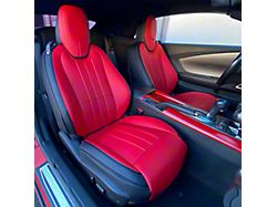 Kustom Interior Premium Artificial Leather Front and Rear Seat Covers; Black with Red Front Face (10-15 Camaro Coupe w/o 1LE Competition Seat)