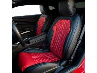 Kustom Interior Premium Artificial Leather Front and Rear Seat Covers; Black with Blue Accent (16-24 Camaro Convertible)