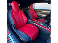 Kustom Interior Premium Artificial Leather Front and Rear Seat Covers; Black with Red Front Face (11-15 Camaro Convertible)