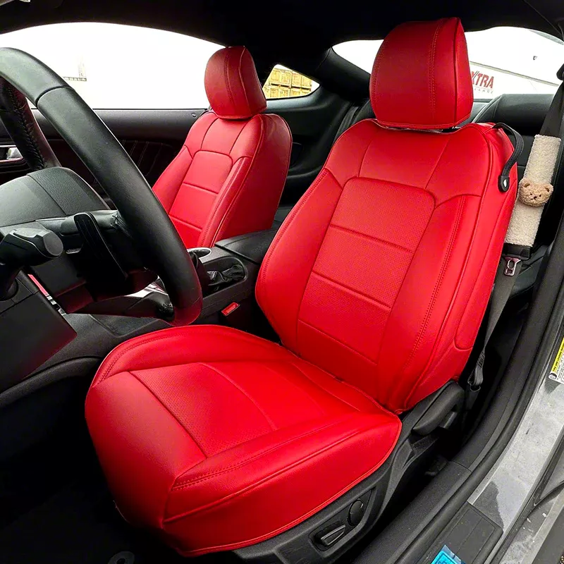 Kustom Interior Premium Artificial Leather Front and Rear Seat Covers All Red 15 23 Mustang Convertible