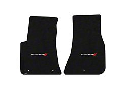 Lloyd Velourtex Front Floor Mats with Dodge and Stripes Logo; Black (11-23 Challenger, Excluding AWD)
