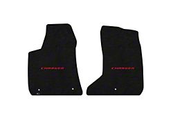 Lloyd Velourtex Front Floor Mats with Red Charger Logo; Black (11-23 AWD Charger)