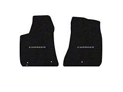 Lloyd Velourtex Front Floor Mats with Silver Charger Logo; Black (11-23 RWD Charger)