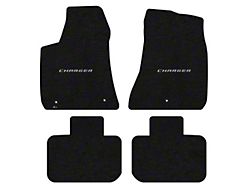 Lloyd Velourtex Front and Rear Floor Mats with Silver Charger Logo; Black (11-23 RWD Charger)