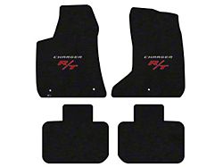 Lloyd Velourtex Front and Rear Floor Mats with Silver and Red R/T Logo; Black (11-23 AWD Charger)