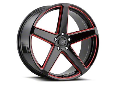 MACH Forged MF.15 Glossy Black with Red Milled Accents Wheel; 20x9 (11-23 RWD Charger, Excluding Widebody)