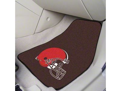 Carpet Front Floor Mats with Cleveland Browns Logo; Brown (Universal; Some Adaptation May Be Required)