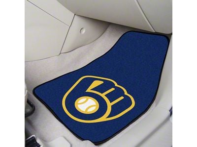 Carpet Front Floor Mats with Milwaukee Brewers Logo; Navy (Universal; Some Adaptation May Be Required)