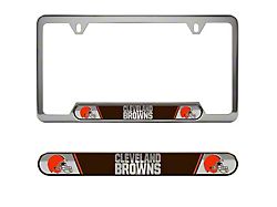 Embossed License Plate Frame with Cleveland Browns Logo; Brown (Universal; Some Adaptation May Be Required)