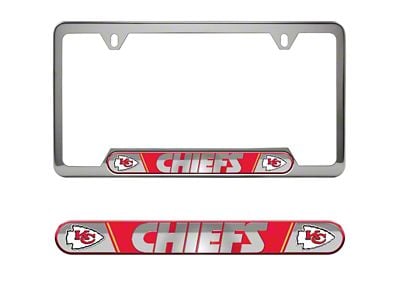 Embossed License Plate Frame with Kansas City Chiefs Logo; Red (Universal; Some Adaptation May Be Required)