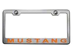 Polished/Brushed License Plate Frame with Orange Fury 2005 Style Mustang Lettering (Universal; Some Adaptation May Be Required)