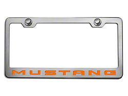 Polished/Brushed License Plate Frame with Orange Fury 2010 Style Mustang Lettering (Universal; Some Adaptation May Be Required)