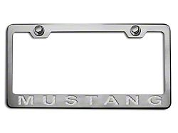 Polished/Brushed License Plate Frame with White Carbon Fiber 2005 Style Mustang Lettering (Universal; Some Adaptation May Be Required)